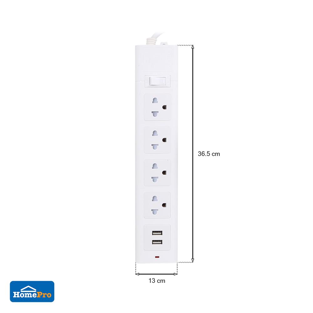 รางปลั๊กไฟ 4 ช่อง 1 สวิตช์ 2 USB ELECKTA 665UELEK 5 ม.