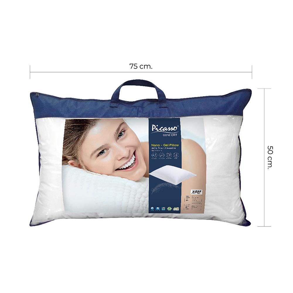 หมอนหนุน ขนห่านเทียม PICASSO NANOGEL 19x29 นิ้ว สีขาว