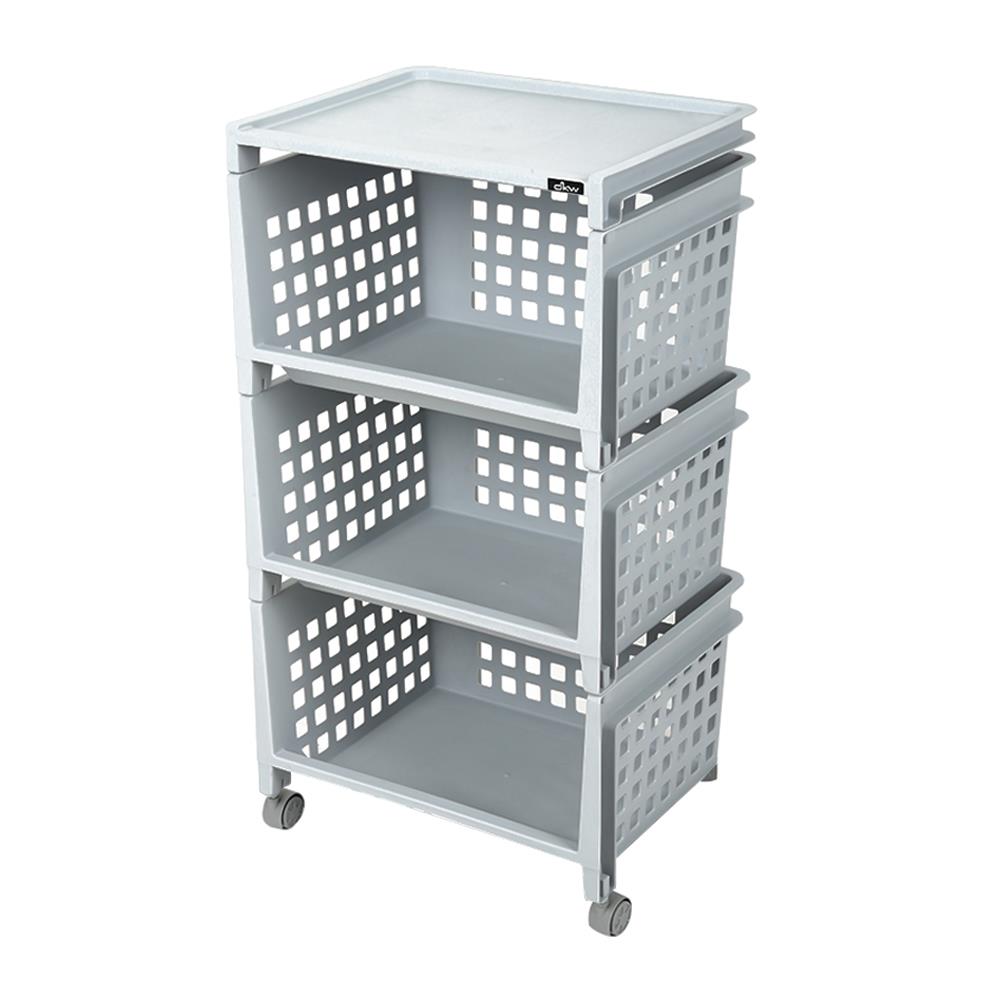 ชั้นวางของ 3 ชั้น มีล้อ DKW 42.8x33.5x79.3 ซม. สีเทา