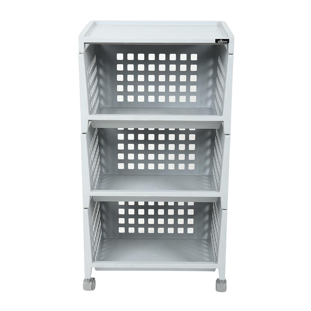 ชั้นวางของ 3 ชั้น มีล้อ DKW 42.8x33.5x79.3 ซม. สีเทา