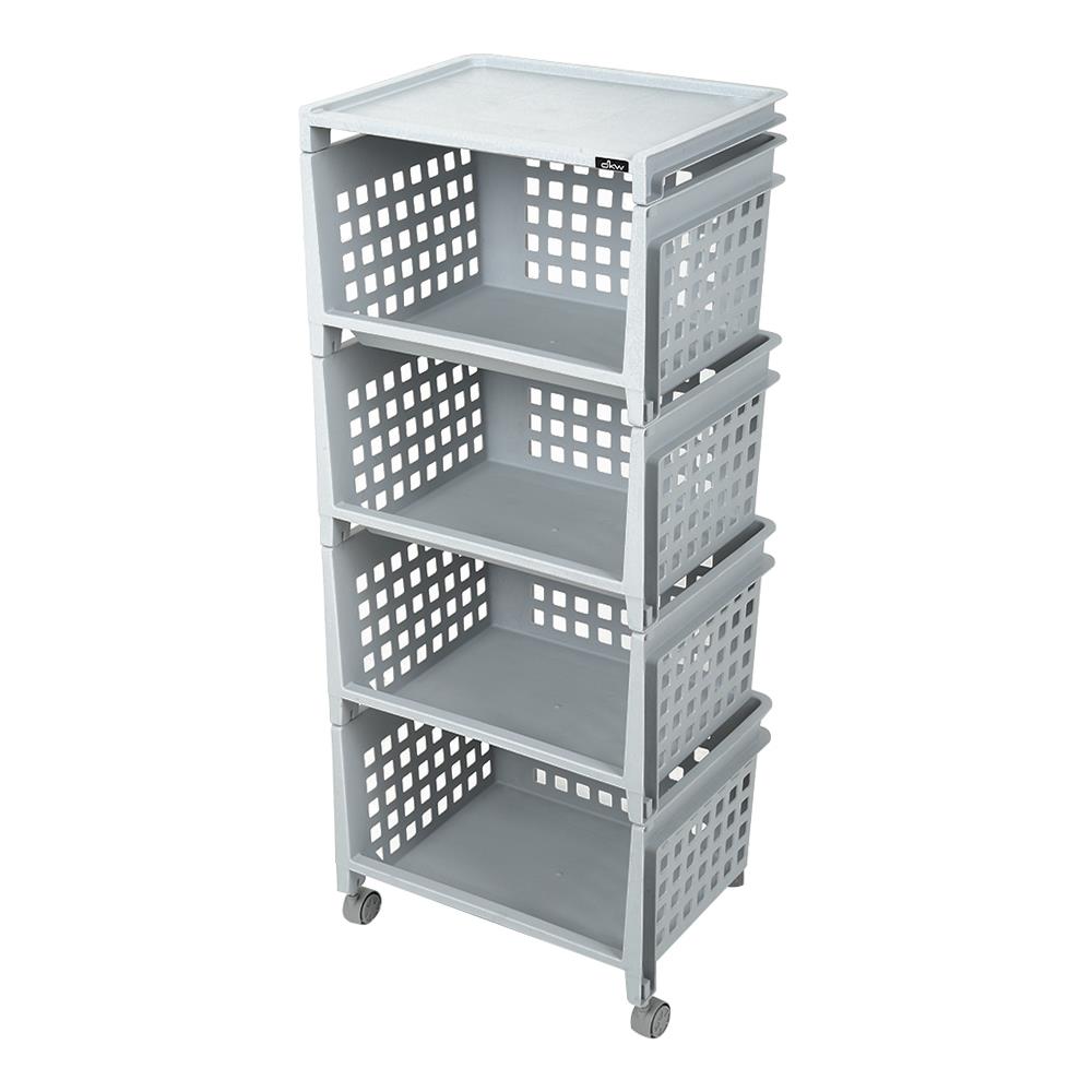 ชั้นวางของ 4 ชั้น มีล้อ DKW 42.8x33.5x102.3 ซม. สีเทา