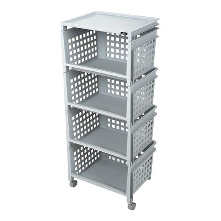 ชั้นวางของ 4 ชั้น มีล้อ DKW 42.8x33.5x102.3 ซม. สีเทา