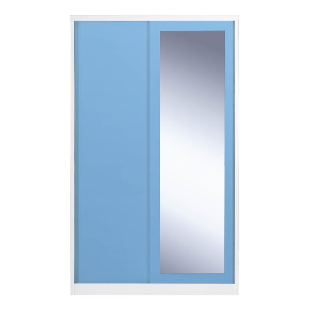 ตู้เสื้อผ้าเหล็กบานเลื่อนผสมกระจกเงา KIOSK BW-02 120 ซม. สีขาว/สีฟ้า