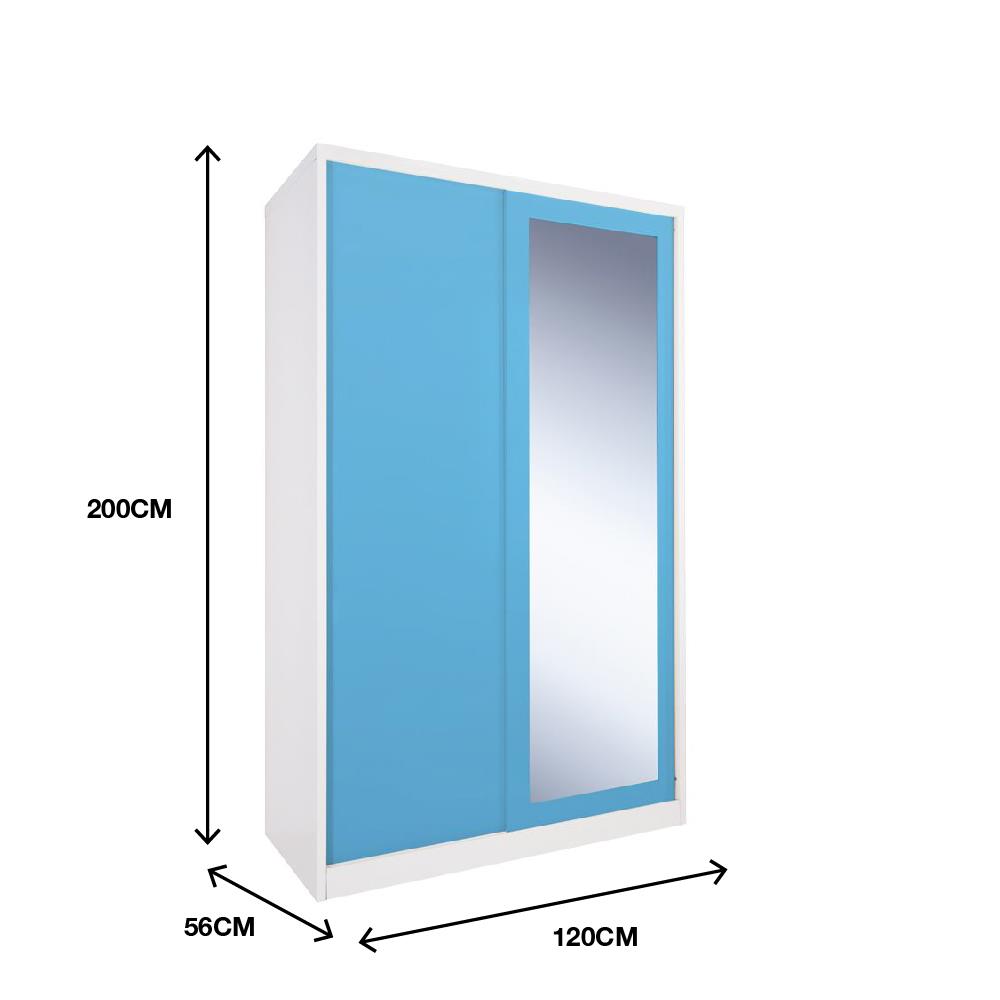 ตู้เสื้อผ้าเหล็กบานเลื่อนผสมกระจกเงา KIOSK BW-02 120 ซม. สีขาว/สีฟ้า