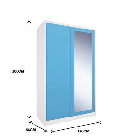 ตู้เสื้อผ้าเหล็กบานเลื่อนผสมกระจกเงา KIOSK BW-02 120 ซม. สีขาว/สีฟ้า_2
