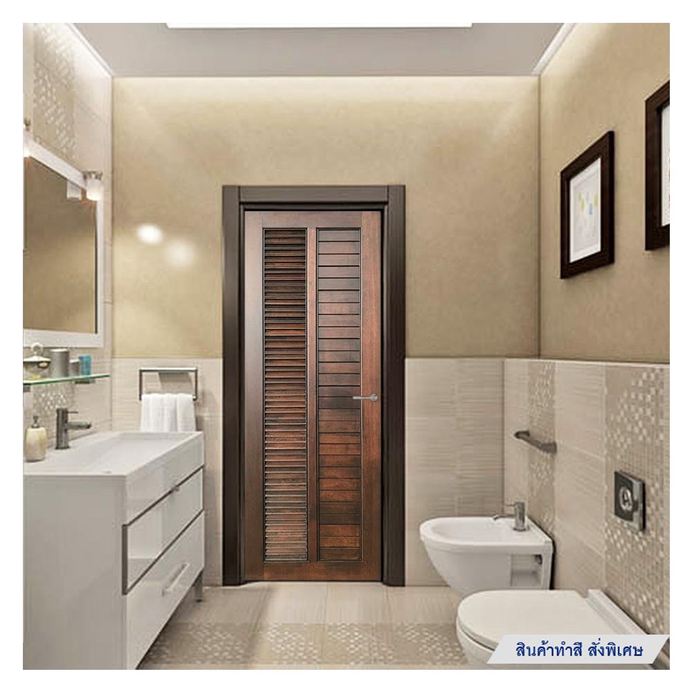 ประตูไม้แดงมาเลย์ N999 เกล็ดข้าง 70X200 ซม. สีธรรมชาติ ไม่เจาะลูกบิด