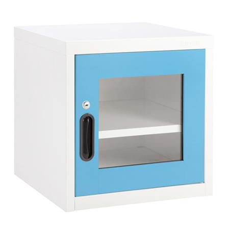 ตู้เหล็กบานเปิดกระจก KIOSK UNI-2 สีขาว/ฟ้า