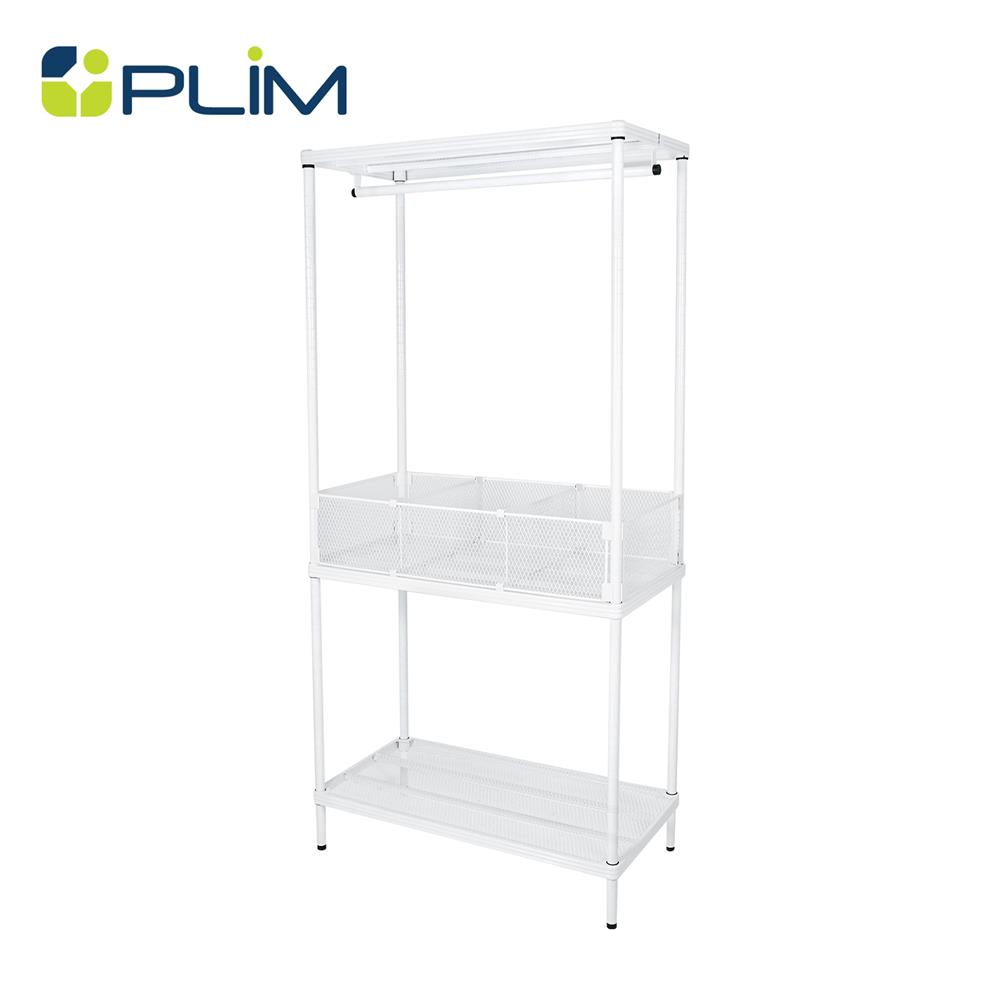ตู้เสื้อผ้าราวแขวนชั้นวาง+ตะแกรง PLIM สีขาว_1