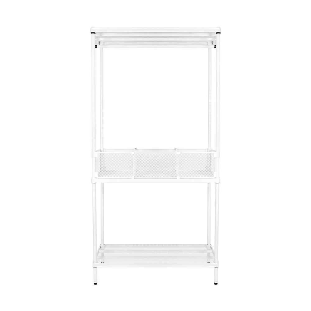 ตู้เสื้อผ้าราวแขวนชั้นวาง+ตะแกรง PLIM สีขาว