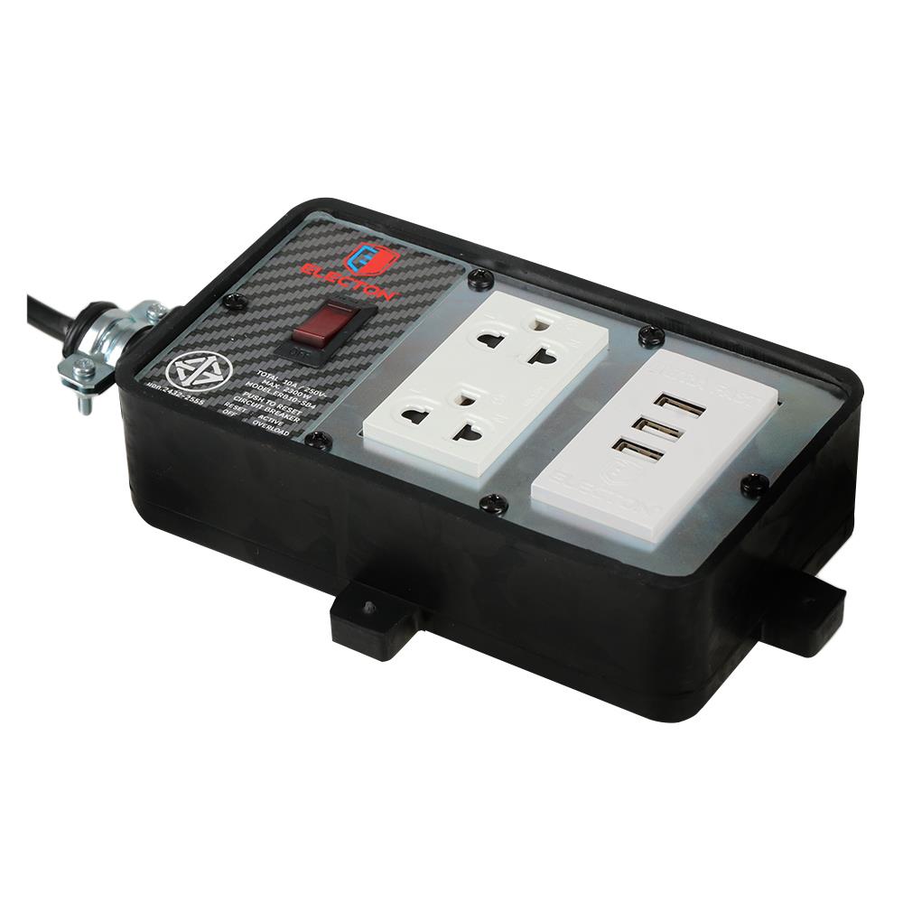บล็อกยาง 4x4 พร้อมสาย VCT3x1 2 ช่อง 3 USB ELECTON ERB10-USB4310 10 เมตร สีสีดำ