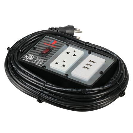บล็อกยาง 4x4 พร้อมสาย VCT3x1 2 ช่อง 3 USB ELECTON ERB10-USB4310 10 เมตร สีสีดำ