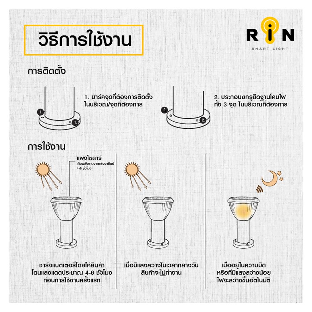 ไฟหัวเสา SOLAR RIN 216293009 5 วัตต์ สีดำ