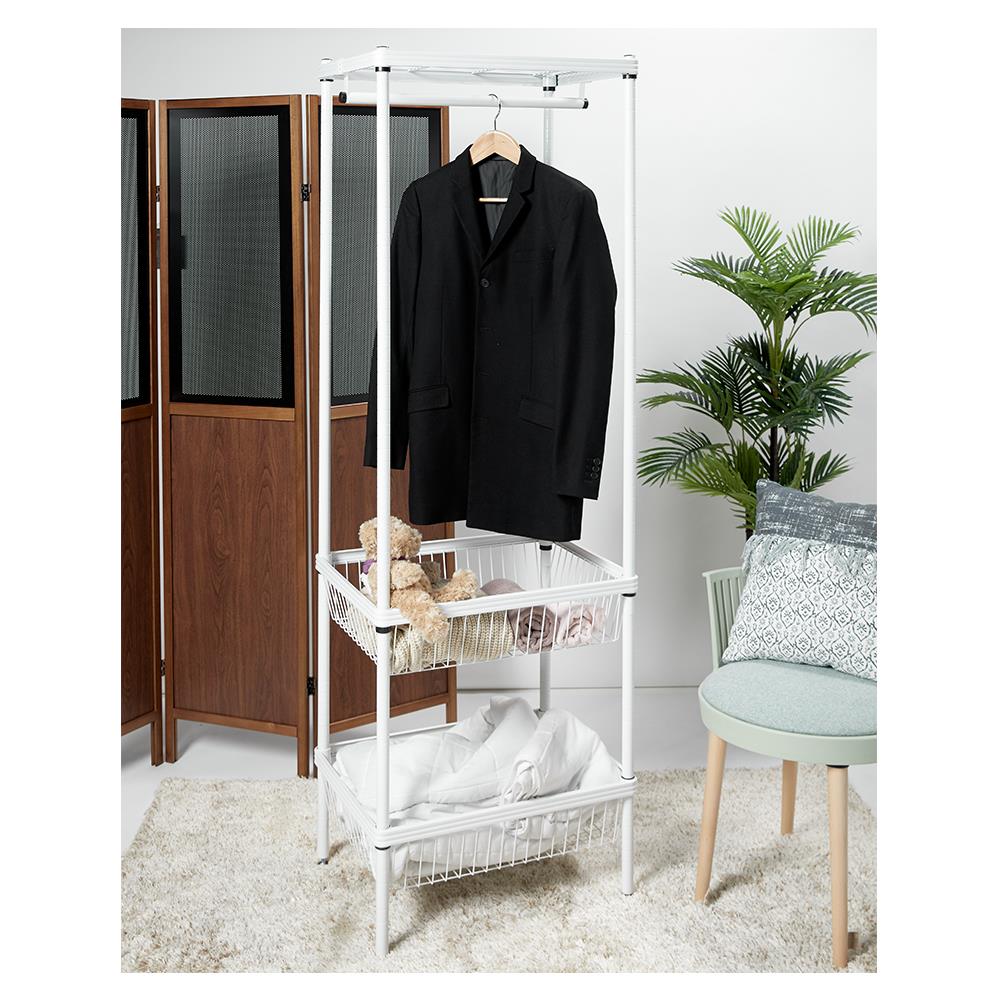 ตู้เสื้อผ้าราวแขวน2ตะกร้า PLIM 60 ซม. สีขาว