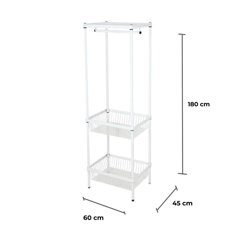 ตู้เสื้อผ้าราวแขวน2ตะกร้า PLIM 60 ซม. สีขาว