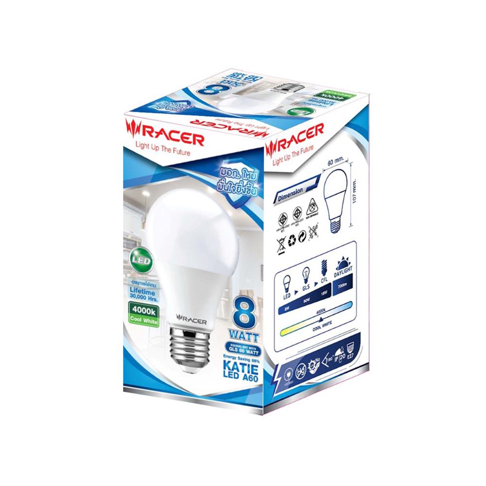 หลอด LED RACER A60 KATIE 8 วัตต์ COOL WHITE E27