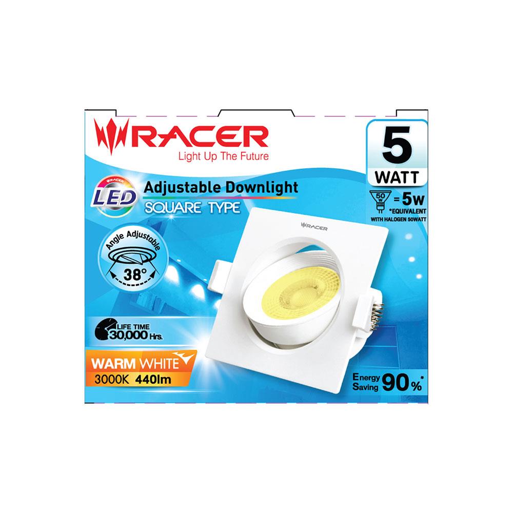 ดาวน์ไลท์ LED RACER ADJUSTABLE SQUARE 4 นิ้ว 5 วัตต์ WARM WHITE สีขาว