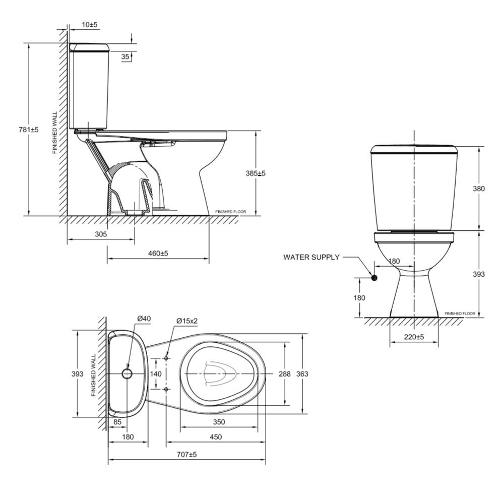 สุขภัณฑ์ 2 ชิ้น AMERICAN STANDARD 2698SCDW-WT-0 (EXC.) 3/4.5 ลิตร สีขาว