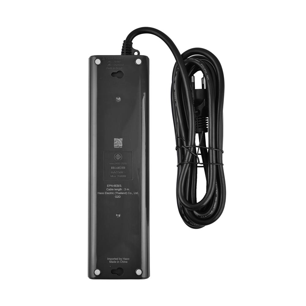 รางปลั๊กไฟ 6 ช่อง HACO EPN-6EB/3 16 แอมป์ 3 ม.