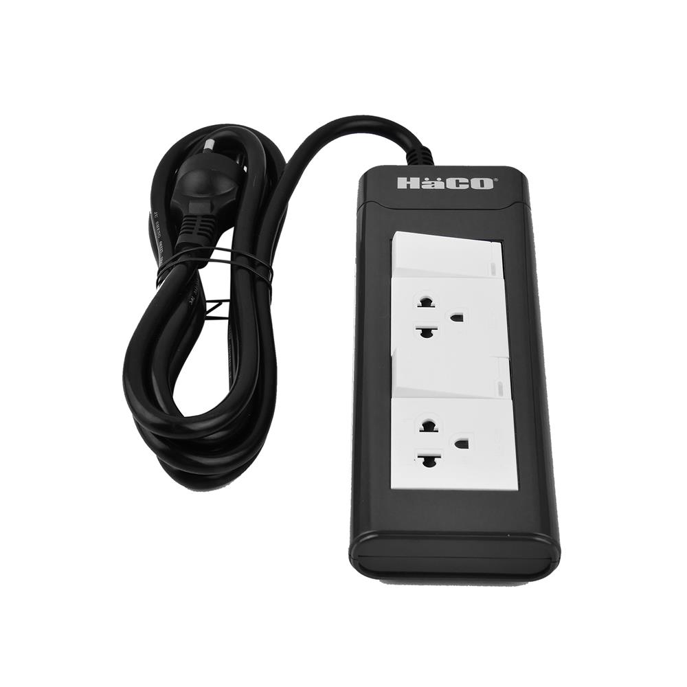 รางปลั๊กไฟ 2 ช่อง 2 สวิตซ์ HACO EPN-2S2EB/2 16 แอมป์ 2 ม.