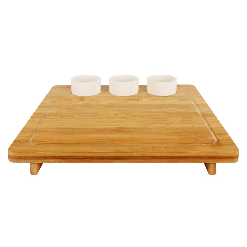 ถาดไม้ไผ่+ที่ใส่เครื่องเคียงเซรามิค 3ช่อง