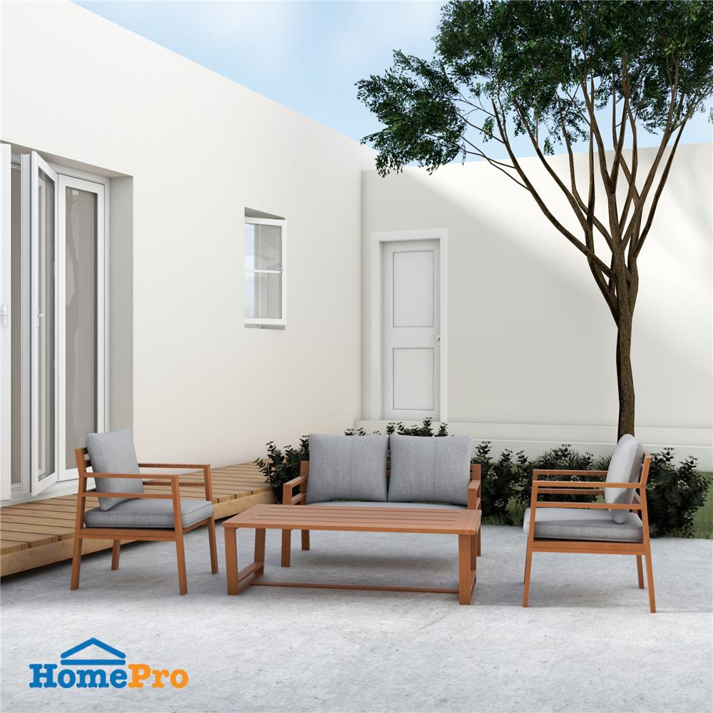 ชุดสนามไม้สัก 4 ที่นั่ง SPRING LATANA สีเทา