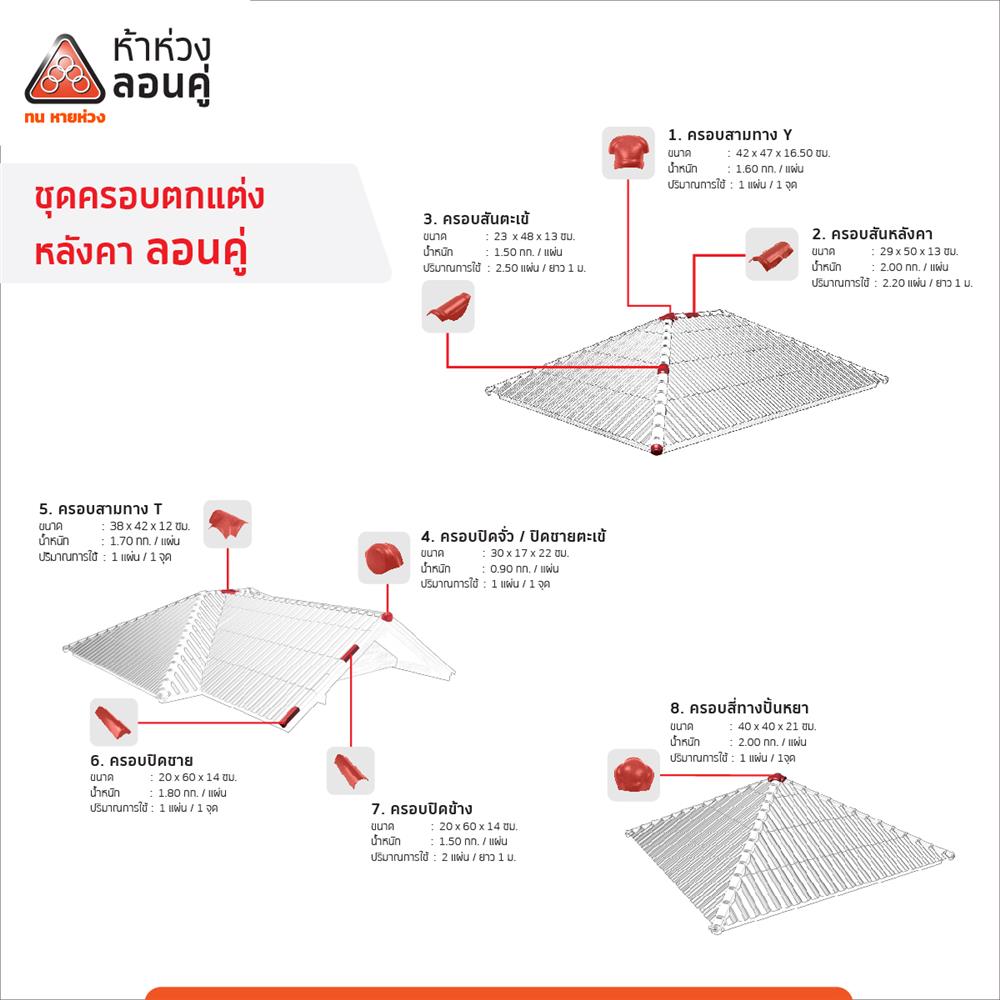 ครอบสันหลังคา ตราห้าห่วง 23x50x13 ซม. สีแดงอาทิตย์