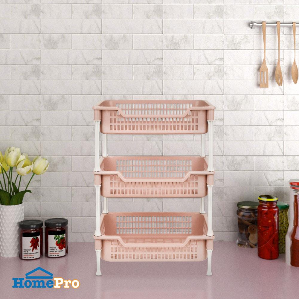 ชั้นวางของพลาสติก 3 ชั้น API ECO FRIENDLY สีชมพู