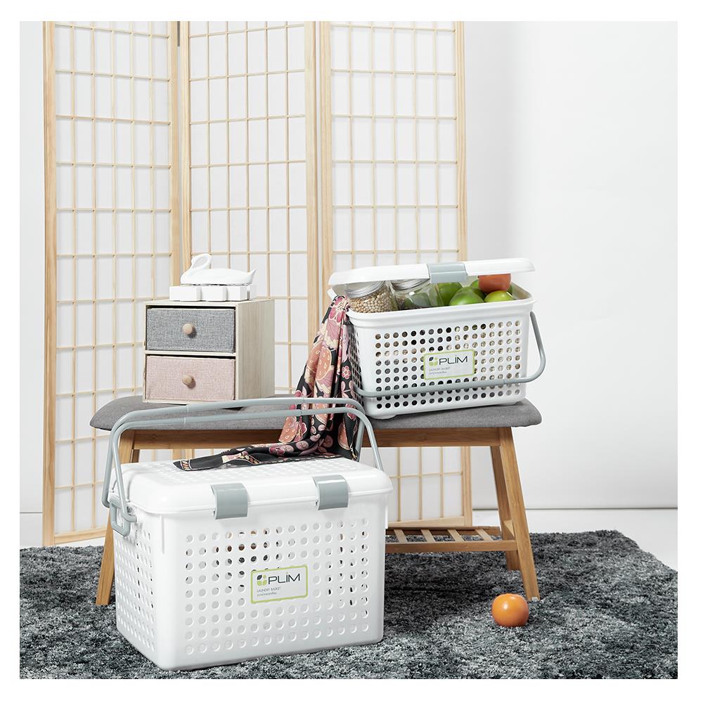 ตะกร้าผ้าเหลี่ยมมีฝาหูหิ้ว PLIM 2540 SIZE M สีขาว