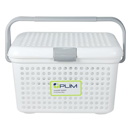 ตะกร้าผ้าเหลี่ยมมีฝาหูหิ้ว PLIM 2540 SIZE M สีขาว_1