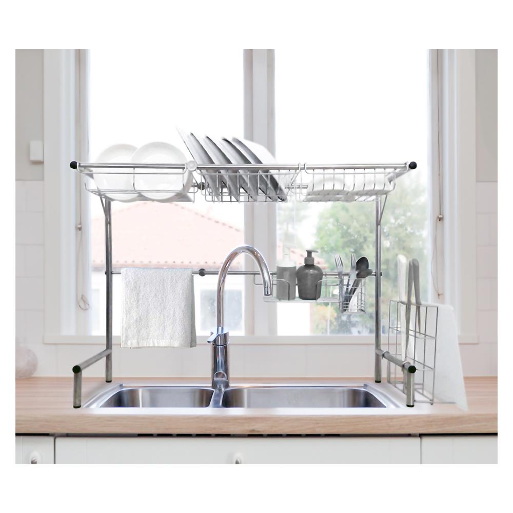 ชั้นวางจานสเตนเลสคร่อมซิงค์ปรับขนาดได้ KECH