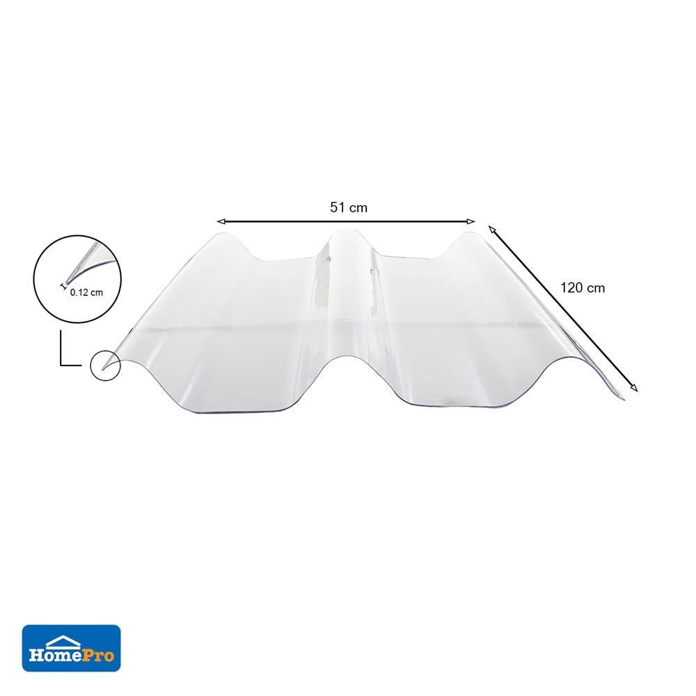 แผ่นโปร่งแสง ลอนคู่ ผิวเรียบ SUNSHIELD 1.2 มม. 0.51X1.2 ม. สีใส