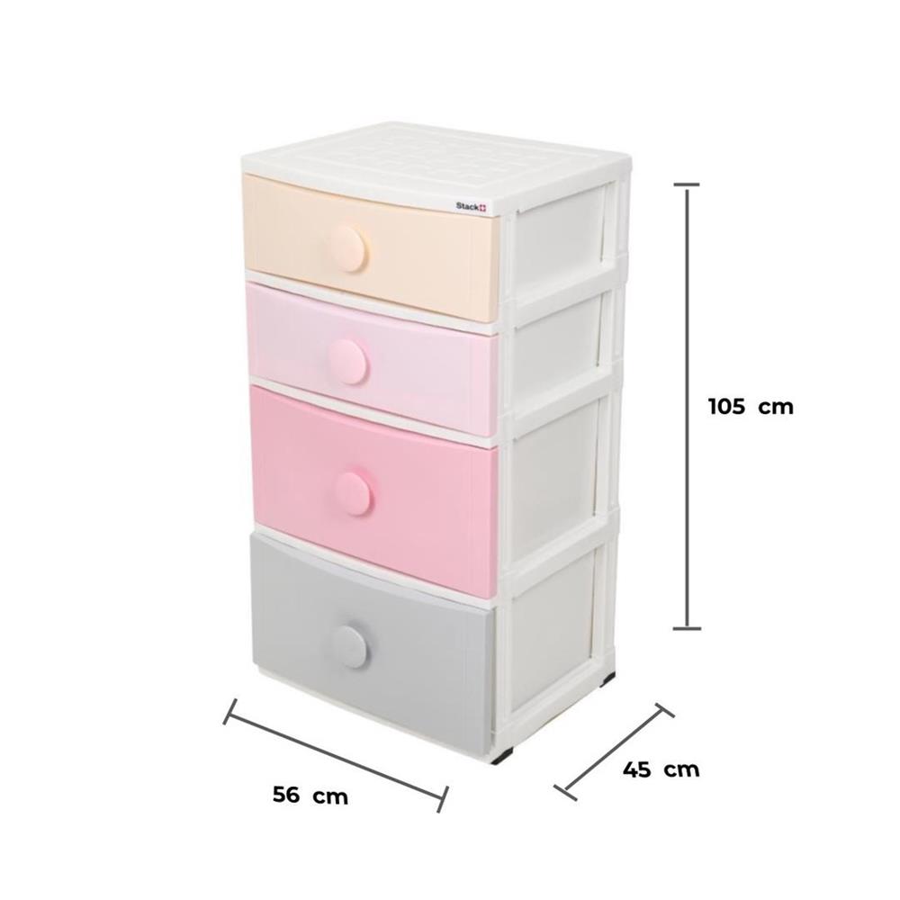ตู้ลิ้นชัก 4 ชั้น มีล้อ STACKO 56x45x105 ซม. หลากสี