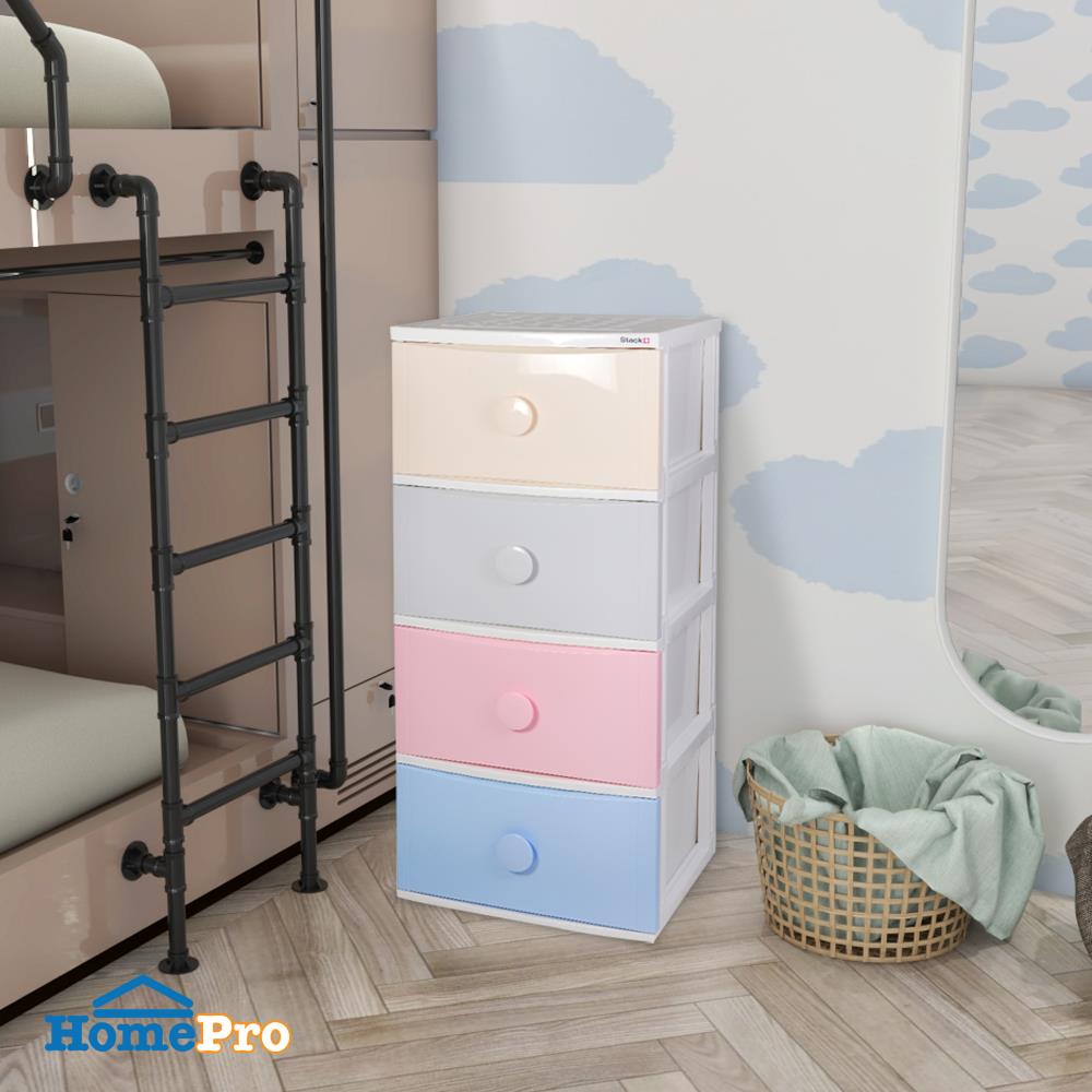 ตู้ลิ้นชัก 4 ชั้น มีล้อ STACKO C15 56x45x125 ซม. สีพาสเทล