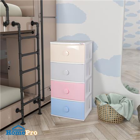 ตู้ลิ้นชัก 4 ชั้น มีล้อ STACKO C15 56x45x125 ซม. สีพาสเทล_6
