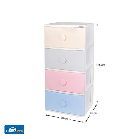 ตู้ลิ้นชัก 4 ชั้น มีล้อ STACKO C15 56x45x125 ซม. สีพาสเทล_8