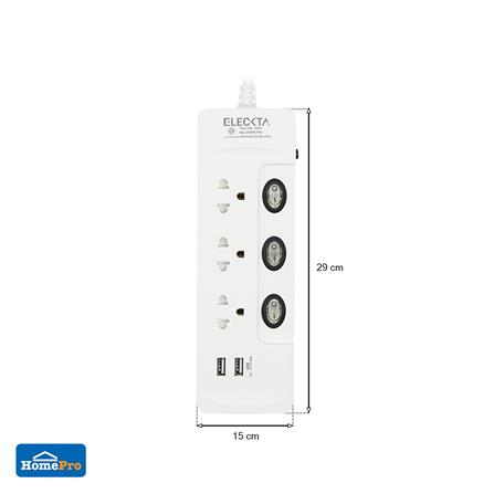 รางปลั๊กไฟ 3 ช่อง 3 สวิตช์ 2 USB ELECKTA ET332U1M-CL 1 ม._2