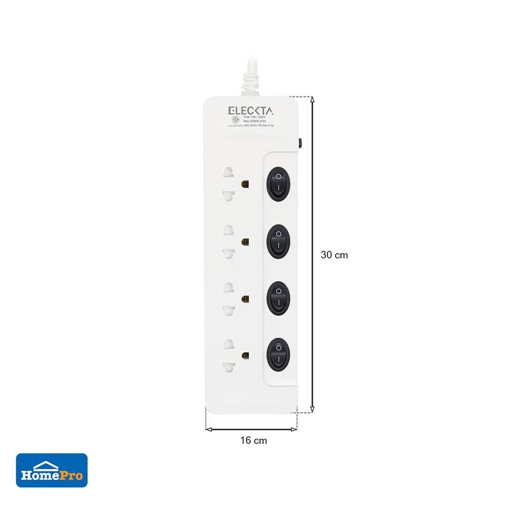 รางปลั๊กไฟ 4 ช่อง 4 สวิตช์ ELECKTA ET443M-SBK 3 ม.