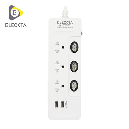 รางปลั๊กไฟ 3 ช่อง 3 สวิตช์ 2 USB ELECKTA ET332U3M-CL 3 ม._0