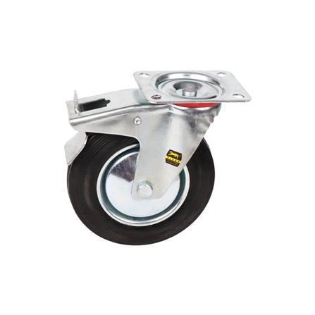 ลูกล้อยาง TIGER แป้นตาย มีเบรก 8 นิ้ว สีดำ_0