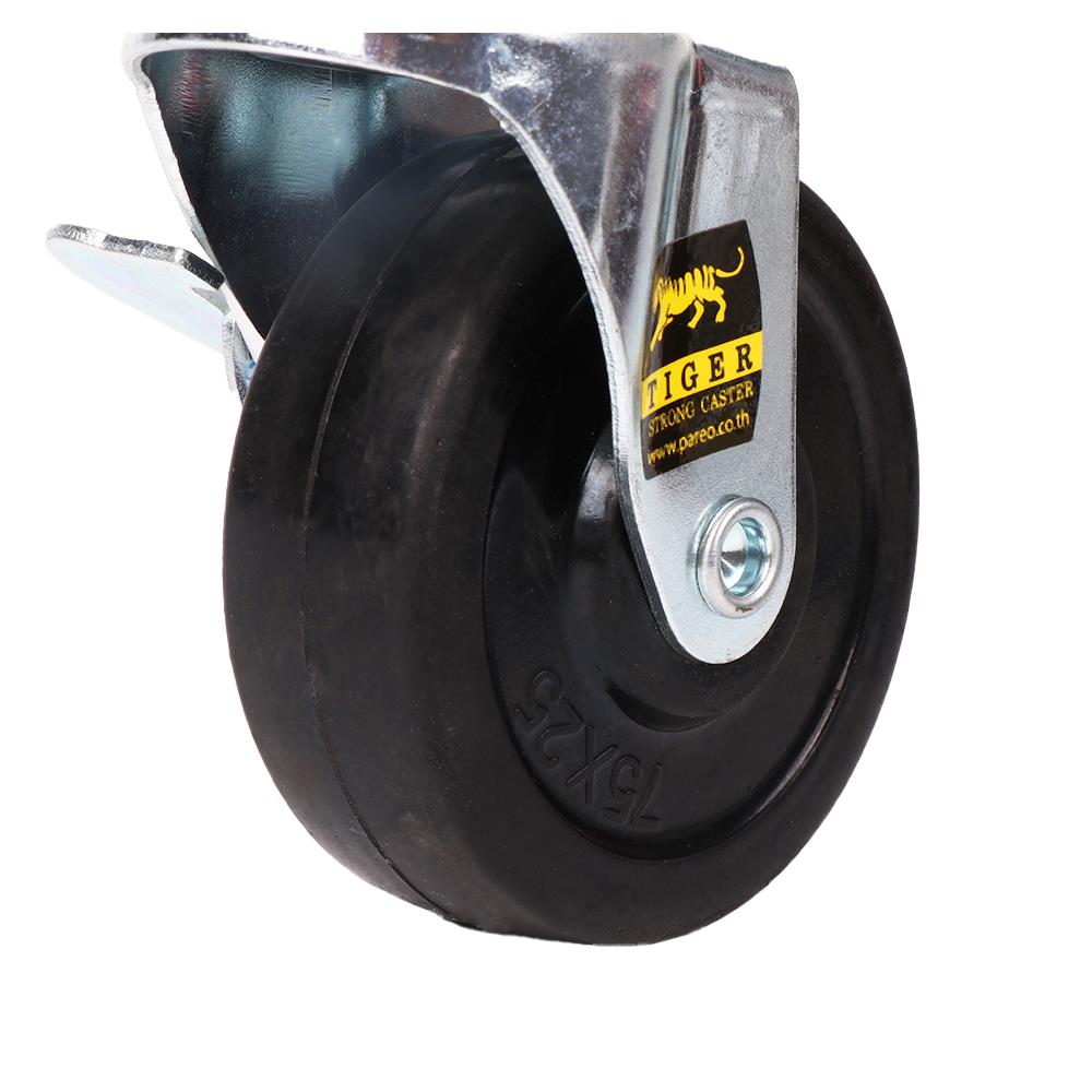 ลูกล้อยาง TIGER แป้นตาย มีเบรก 3 นิ้ว สีดำ