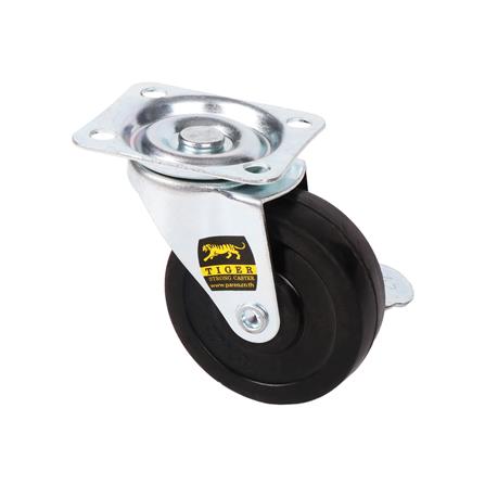 ลูกล้อยาง TIGER แป้นตาย มีเบรก 3 นิ้ว สีดำ_1