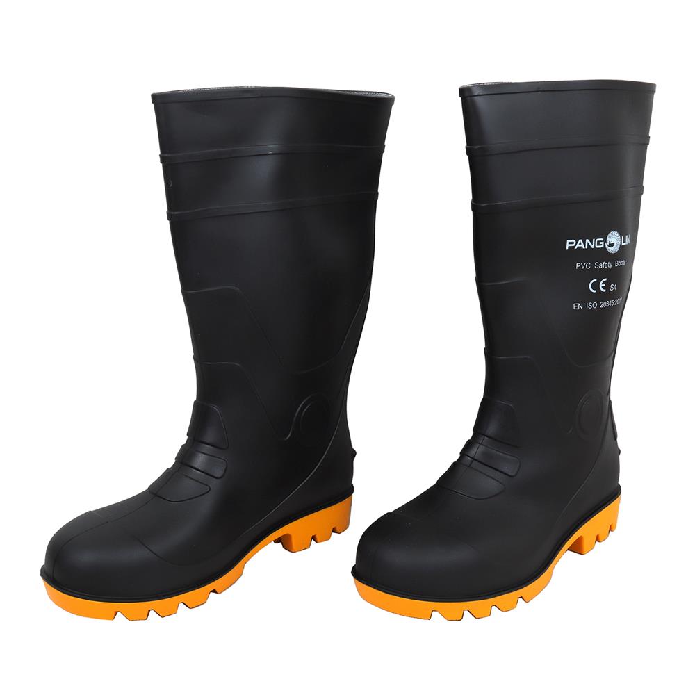 รองเท้าบูท PVC หัวเหล็ก PANGOLIN สูง 14 นิ้ว เบอร์ 7 สีดำ