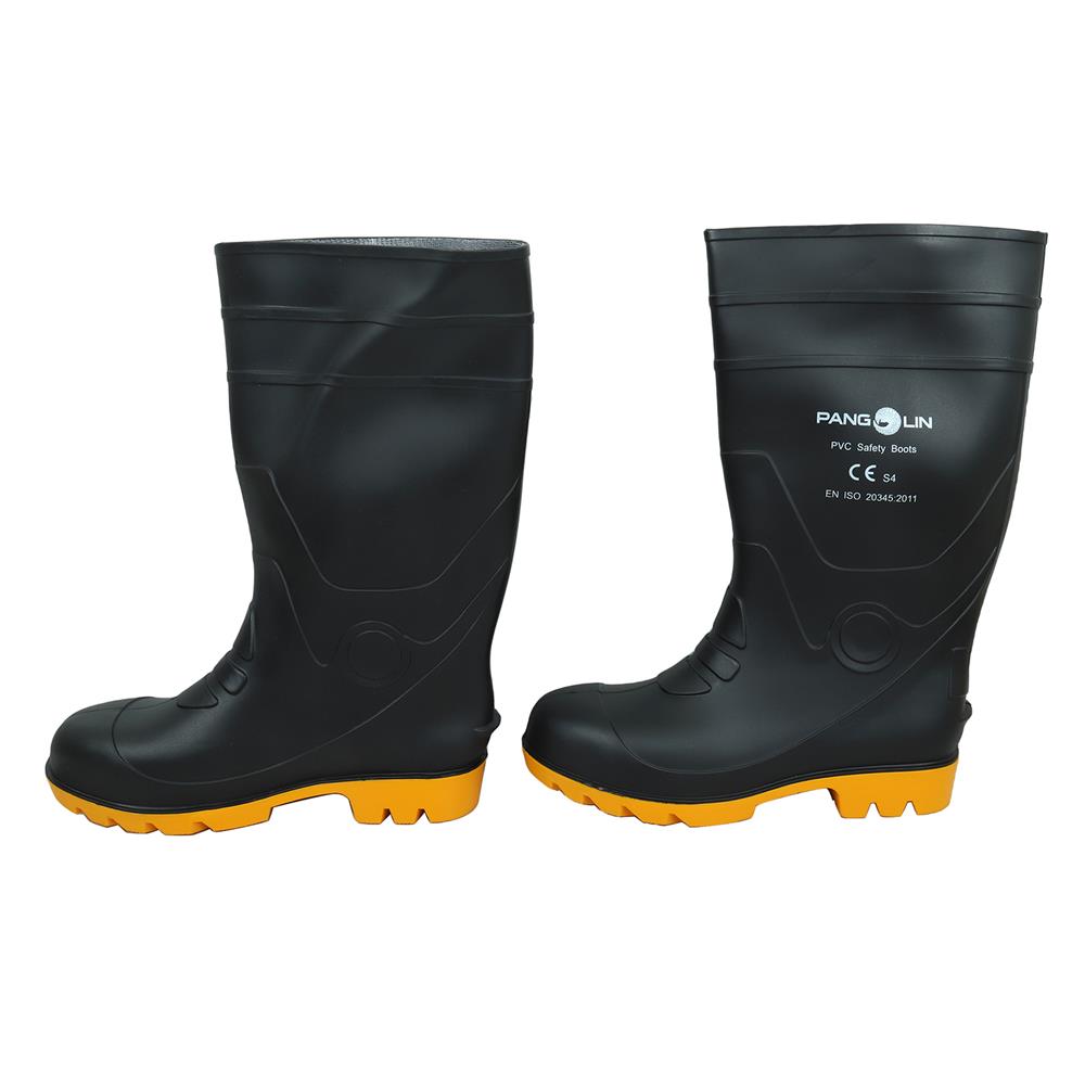 รองเท้าบูท PVC หัวเหล็ก PANGOLIN สูง 14 นิ้ว เบอร์ 9 สีดำ