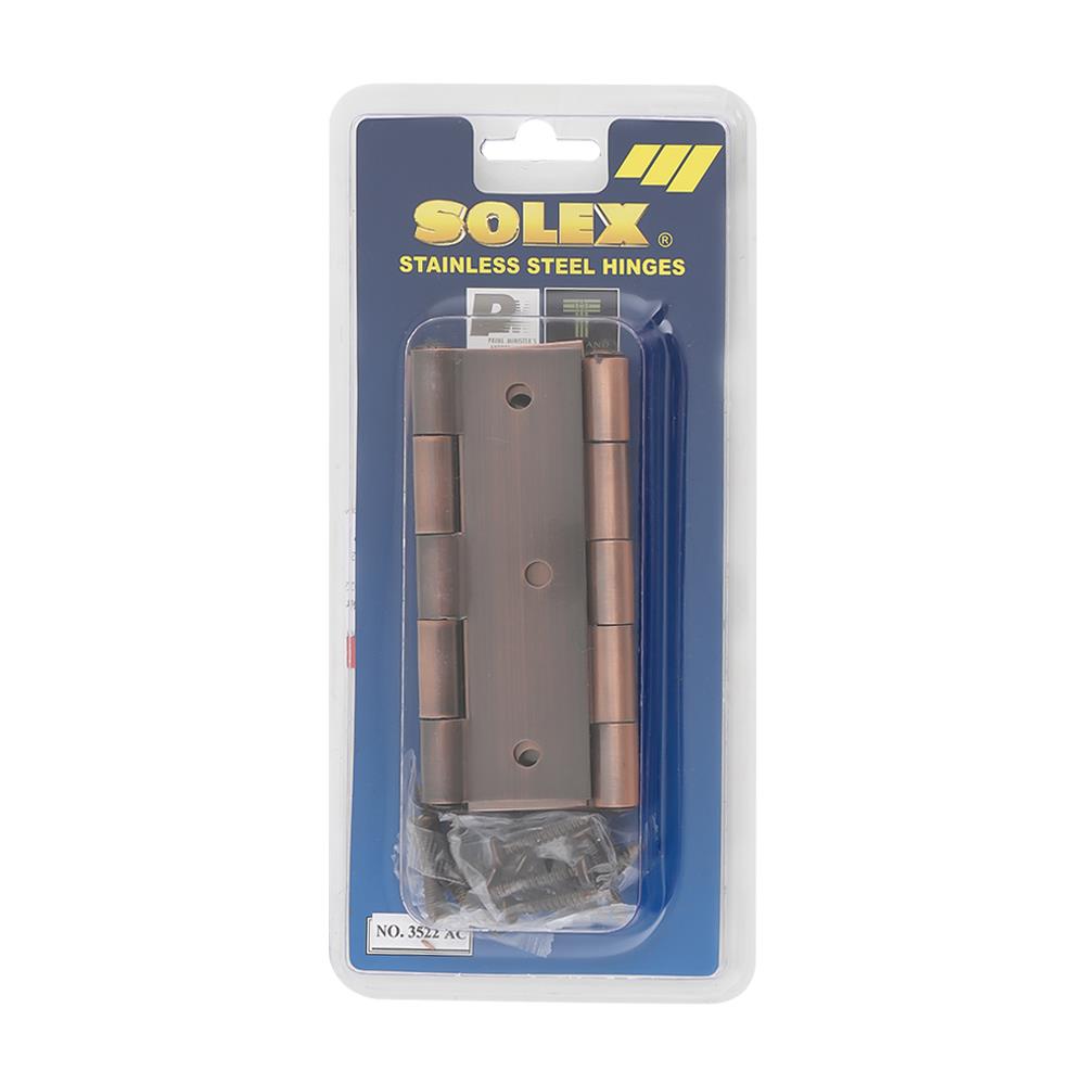 บานพับ 3.5X2 นิ้ว X 2 มม. SOLEX 3522 สีทองแดงรมดำ (แพ็ก 3 ชิ้น)