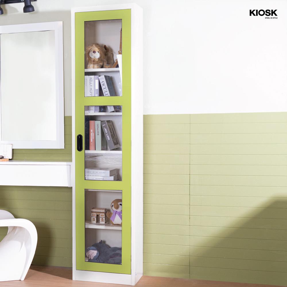 ตู้เหล็กสูงบานเปิดกระจก KIOSK MAX-042 สีเขียว