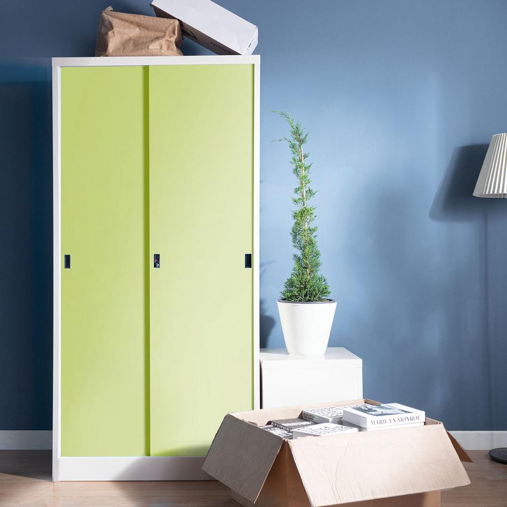 ตู้เหล็กสูงบานเลื่อนทึบ KIOSK SOD-18 สีเขียว