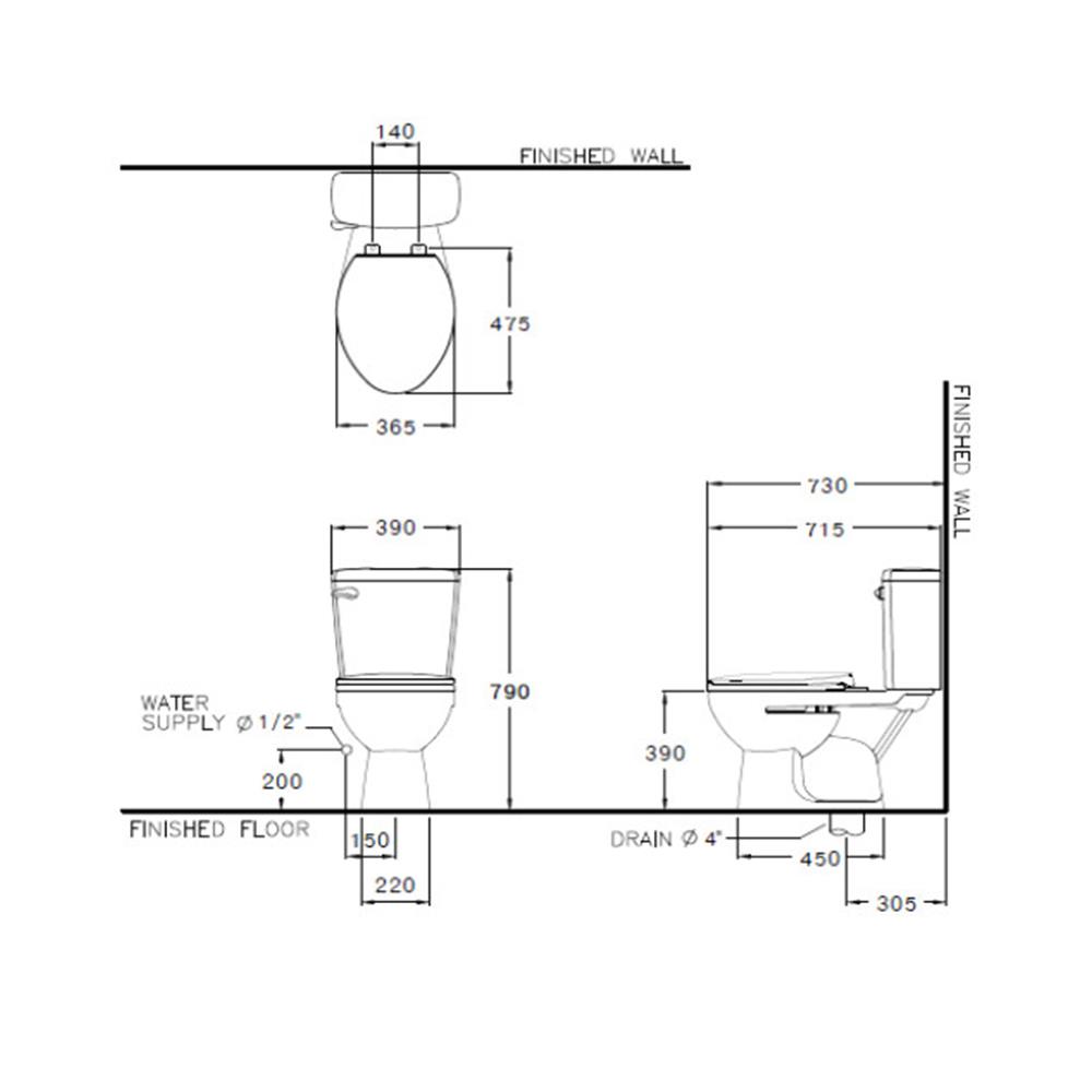 สุขภัณฑ์ 2 ชิ้น COTTO C13444 4.5L สีขาว