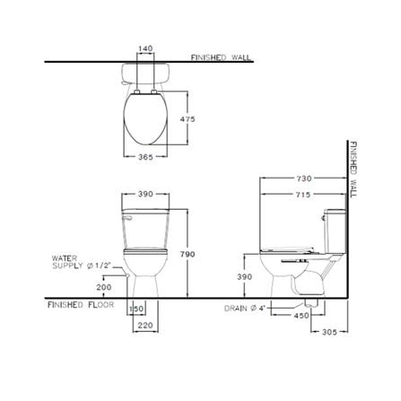 สุขภัณฑ์ 2 ชิ้น COTTO C13444 4.5L สีขาว_1