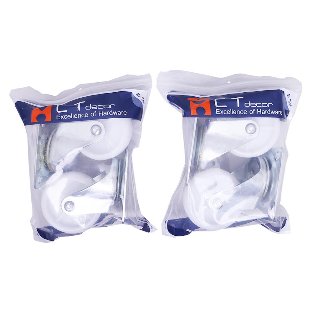 ลูกล้อไนลอน BY TORA แป้นหมุน มีเบรค สีขาว 2.5 นิ้ว แพ็ก 4 ชิ้น