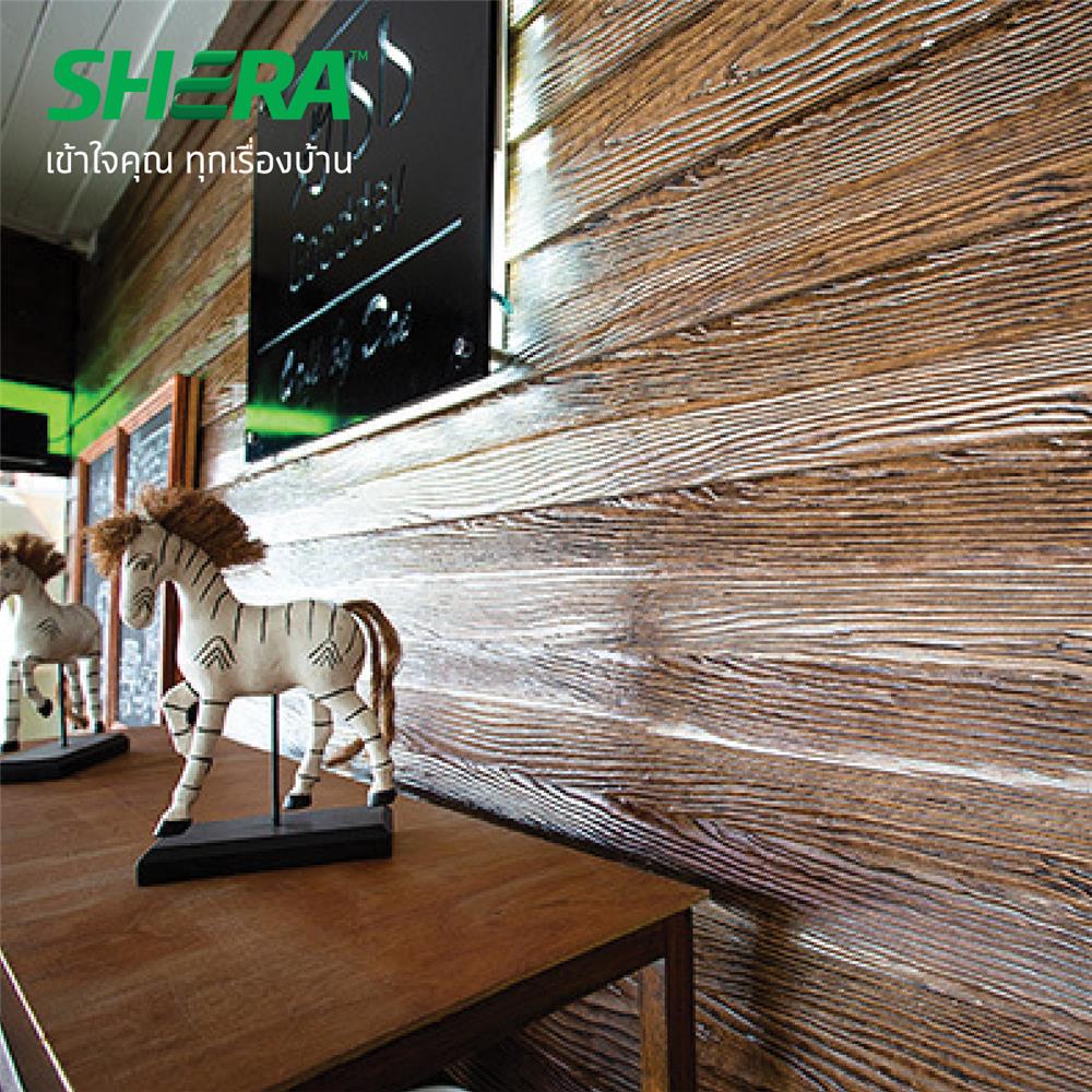 ไม้ฝา SHERA ลายสัก 15x400x0.8 ซม. สีน้ำตาลชายน์ไลท์